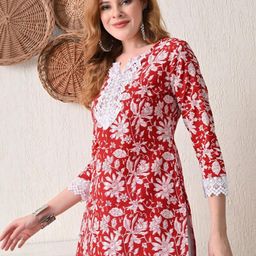 PHYSIL Floral Printed Round Neck Cotton Straight Kurta-image-33