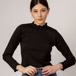 Redamancii Women Vertical Striped High Neck Polycotton Top-image-42