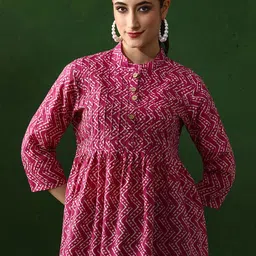 Jaipur Kurti Women Pure Cotton Floral Printed Mandarin Collar Empire Top-image-81