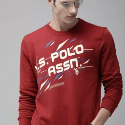 u.s. polo assn. U S Polo Assn Men Red Brand Logo Printed Pure Cotton Sweatshirt-picture-42