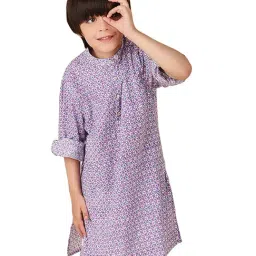 Fabindia Kids Purple Printed Full Sleeves Kurta-picture-7