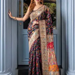 BEATITUDE Black Woven Saree With Unstitched Blouse-picture-15