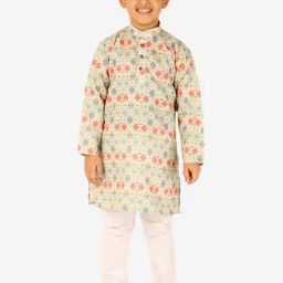 Pro-Ethic Style Developer Kids Light Green & White Printed Full Sleeves Kurta with Pyjamas-picture-10