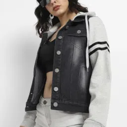 Campus Sutra Black & Grey Cotton Jacket-image-55