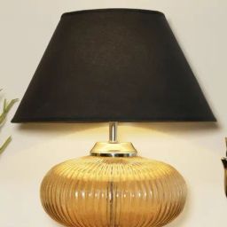 Kapoor Lamp Shades Amber & Black Glass Maloto Luster Finish Cotton Shade Table Lamp-46