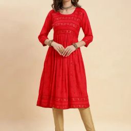 Rangita Pink Floral Print Flared Kurta-image-29