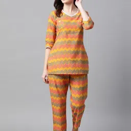 Meeranshi Mustard Printed Tunic Pyjama Set image 1