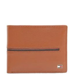 TOMMY HILFIGER Glasgow Tan Leather Casual Striped Bi-Fold Wallet For Men-image-70