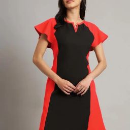 Brinns Red & Black Regular Fit Color-Block Dress-image-1