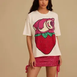 Kazo Off White Cotton Embellished T-Shirt-image-10