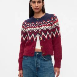 GAP Red Relaxed Fit Geometric Cardigan-image-31
