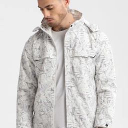 Showoff White Slim Fit Printed Hooded Jacket-image-29