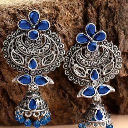 Karatcart Oxidized Silver Blue Beads And Stone Studded Drop Earrings for Women-19