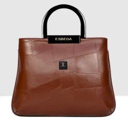 Esbeda Tan Embossed Acrylic Handle Medium Textured Satchel-image-80