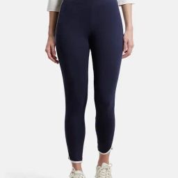 Jockey AW73 Women's Super Combed Cotton Elastane Leggings with Coin Pocket and Contrast Side Piping-image-98