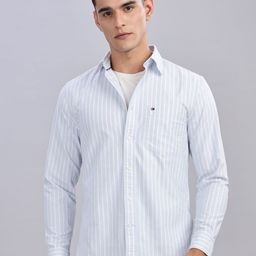 Tommy Hilfiger Men Regular Fit Button-Down Collar Vertical Striped Cotton Casual Shirt-picture-23