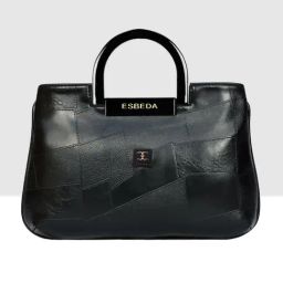 Esbeda Black Embossed Acrylic Handle Medium Textured Satchel-image-100
