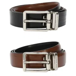 Louis Philippe Brown Leather Reversible Belt for Men-image-77