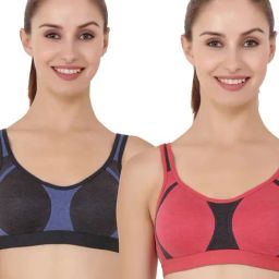 Floret Multicolor Non Wired Non Padded Sports Bra (Pack Of 2)-image-1