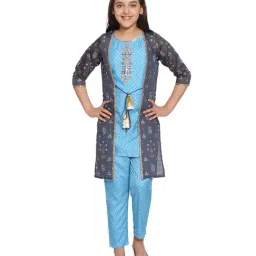 Aurelia Kids Blue & Grey Embroidered Kurta, Pants with Jacket-10