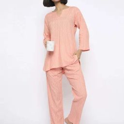 Clovia Peach Regular Fit Printed Night Suit-image-24