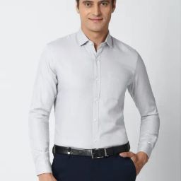 Peter England Grey Cotton Slim Fit Self Pattern Shirt-image-43