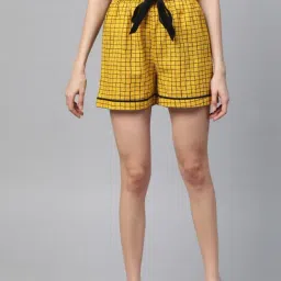 YASH GALLERY Yellow Chequered Shorts-image-53