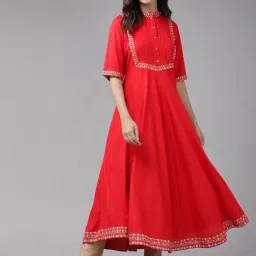 YASH GALLERY Red Printed A Line Kurta-picture-1