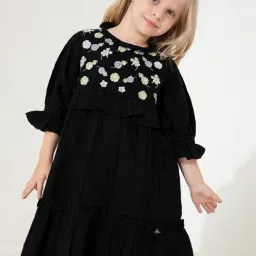 Cherry Crumble by Nitt Hyman Kids Black Embroidered Dress-image-76