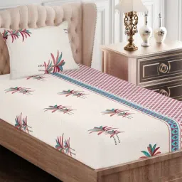 SEJ by Nisha Gupta Abstract Pink 144 TC Cotton Single Bed Sheet with 1 Pillow Cover-picture-22