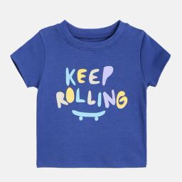 MINIKLUB Boys Dark Blue Knit Half Sleeve Typography Print T-image-31