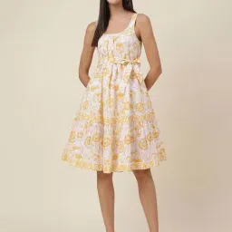 Fabindia Yellow Cotton Printed A-Line Dress-image-51