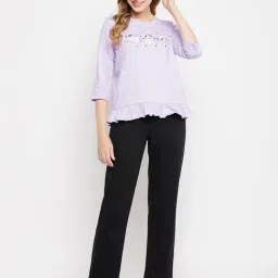 Clovia Purple & Black Printed Top & Pyjama Set-image-47