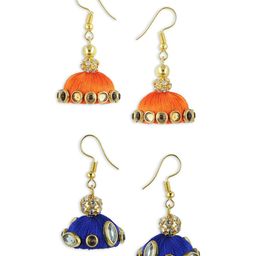 AKSHARA Women Pack Of 2 Orange & Blue Dome Shaped Jhumka Earrings-20