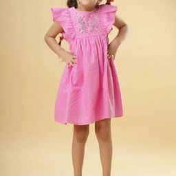 TeenTrums Girls Pink Cotton Shimmer Casual Dresses-image-109
