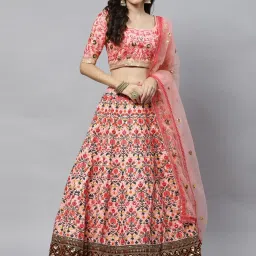 SHUBHKALA Pink Silk Embroidered Lehenga and Choli Set With Dupatta image 1