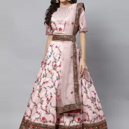 SHUBHKALA Pink Silk Embroidered Lehenga and Choli Set With Dupatta image 1