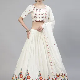 SHUBHKALA White Embroidered Lehenga and Choli Set With Dupatta image 1