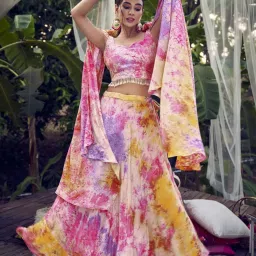 SHUBHKALA Multicolored Silk Printed Lehenga and Choli Set With Dupatta image 1