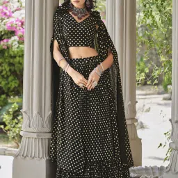 SHUBHKALA Black Printed Lehenga and Choli Set With Attached Dupatta image 1