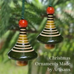 Peepul Tree Multicolor Wood Handmade Christmas Tree Ornaments - Set of 2-1