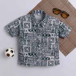 Fourfolds Boys Grey Regular Fit Printed Shirt-image-50