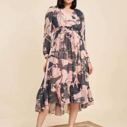 Marigold Lane Peach & Grey Print Shift Dress-image-66