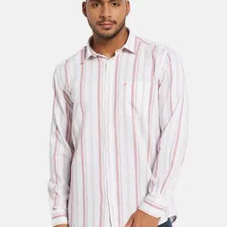 Mettle Suede Pink & White Cotton Regular Fit Striped Shirt-image-19