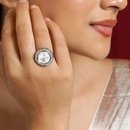 Teejh Silver Oxidized Polki Ring-12