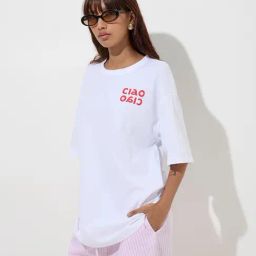 Nuon by Westside White Text Design Oversized Cotton T-Shirt-image-49