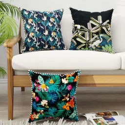 Bianca Suzane Black & Green Micro Fiber Reversible Printed Cushion Covers - Set of 3 image 1