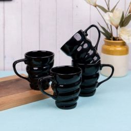 VarEesha Black Ceramic Spiral Coffee Mug (0.2 L) - Set of 4 image 1