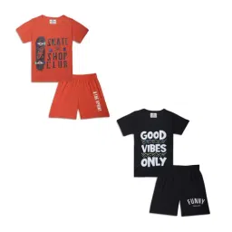 Vimal Jonney Kids Rust & Black Printed T-Shirt Set-image-50