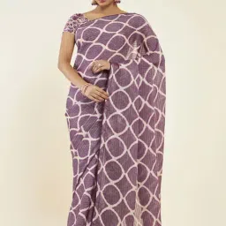 Soch Purple Printed Saree With Unstitched Blouse-image-48